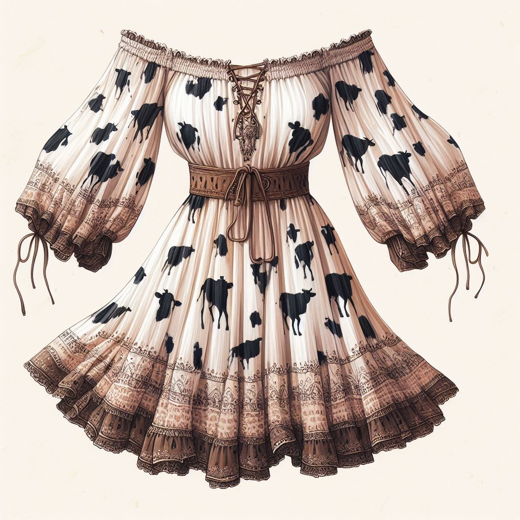 Off-the-Shoulder-Boho-cow-print-dress