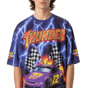 Men’s Retro Car & Lightning Print Graphic Tee