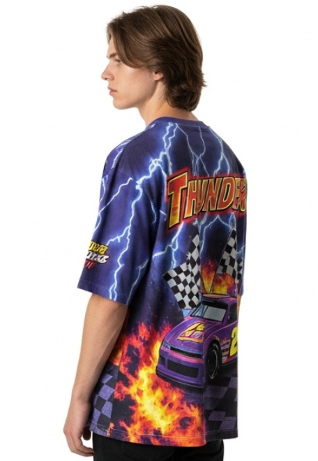 Men’s Retro Car & Lightning Print Tee