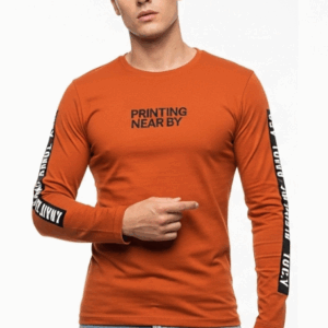 Men's Rust Orange Printed Full Sleeve Cotton T-Shirt