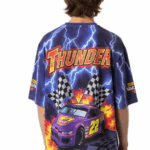 Retro Car & Lightning Print Graphic Tee